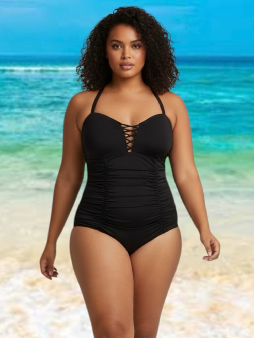 Torrid 3X black wireless lattice multiway straps swimsuit